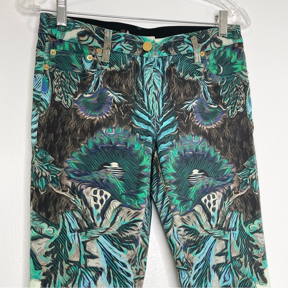 Roberto Cavalli Printed Jeans Green/Brown Size 40IT or 4US - Picture 2 of 9